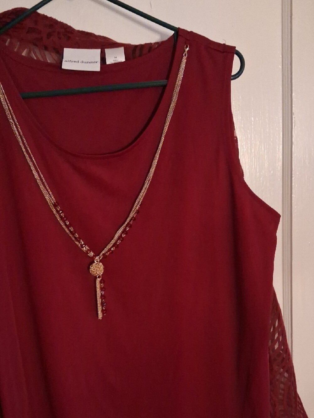 St. John Collection Burgundy Sheer  Button-Down with Matching Tank And Necklace - Picture 3 of 6
